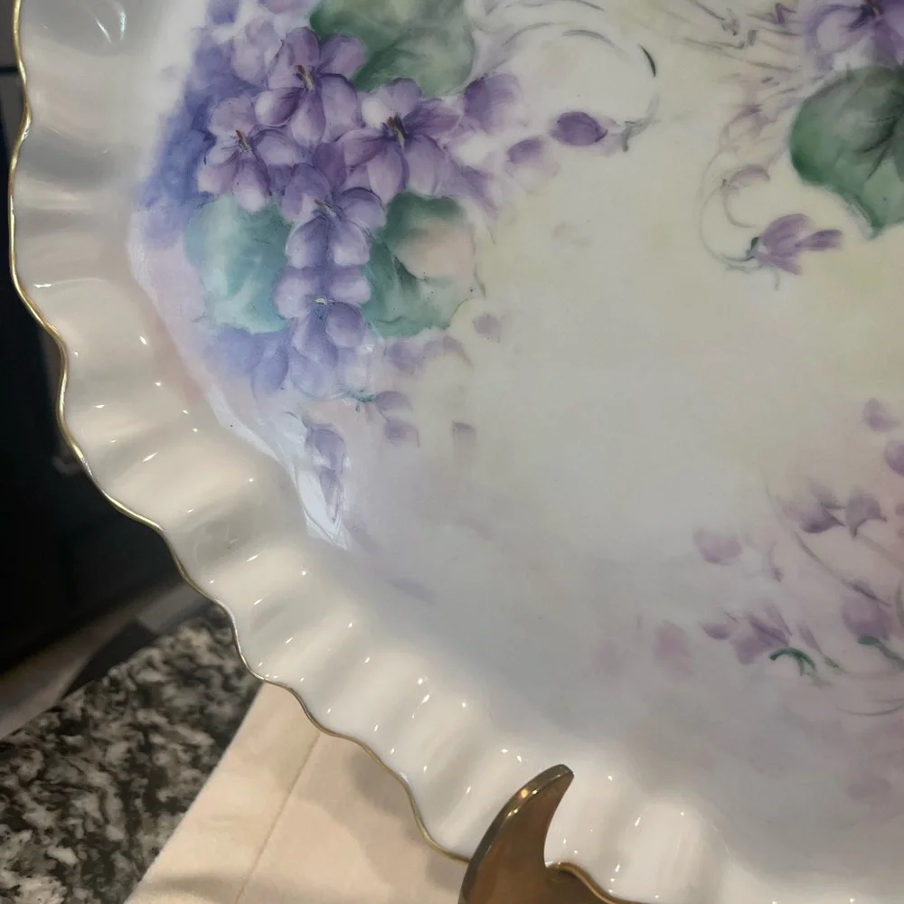 Art Nouveau 14in Hand Painted Vanity Plate Hydrangea Flowers W/gold Trim # G893W